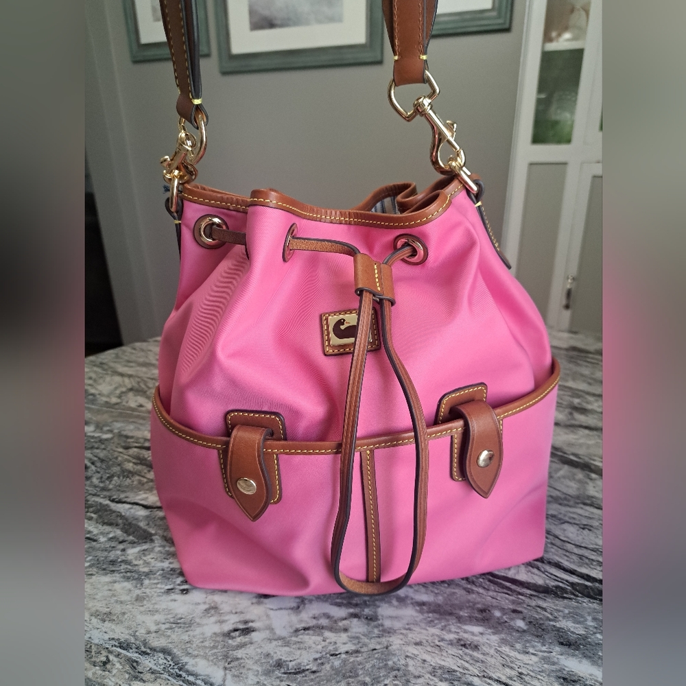Dooney and Bourke Camden Nylon Large Drawstring,EEUC, Pink